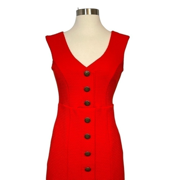 Anthropologie Maeve Sleeveless Coral Dress Gold Buttons Size XS NWT - Picture 4 of 12